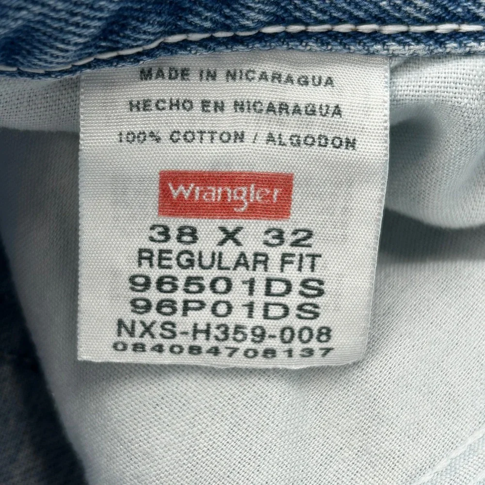 Wrangler Regular Fit Blue Jeans Mens 38x32 Cotton Denim Workwear